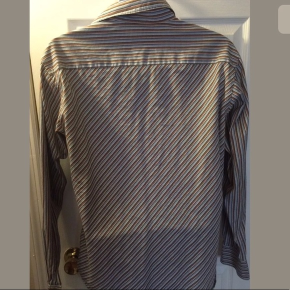 TED BAKER Plaid Striped Geo Button Down Shirt Classic Workwear Blue Brown Collar - Picture 7 of 7